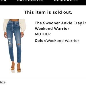 Mother denim- the swooner ankle fray in “weekend warrior”. Size 27